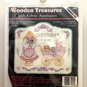 Vintage Dimensions Wooden Treasures Fabric Appliqué  Baby Birth Record #85001